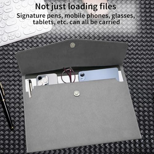 YMWALK A4 Document File Folder Wallet,PU Leather Portable and Waterproof Document Holder Organizer Envelope File Storage Bag for Business,Travel,Office, Home,and School Use (Grey) — view 5