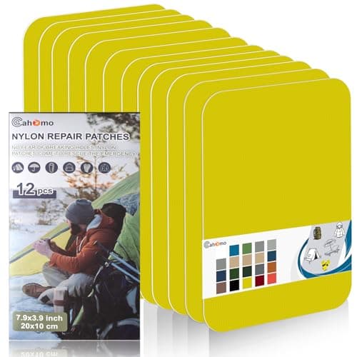 Cahomo Nylon Repair Patches 20x10 cm 12 pcs Nylon Repair Tape Nylon Fabric Patch Self Adhesive Outdoor Camping Gear Nylon Repair Kit for Tent, Umbrella, Down Jackets, Sleeping Bag, Knapsack (Yellow)