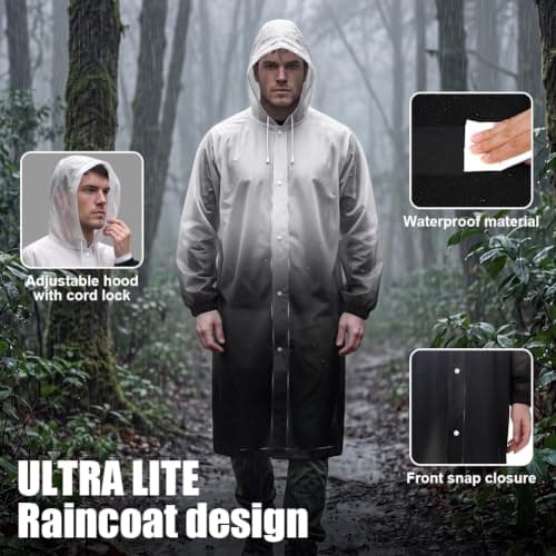 HOTUT Rain Poncho Raincoats for Adults, 2 Pack EVA Rain Poncho, Reusable Rain Jacket Rainwear with Hoods and Sleeves, Waterproof for Emergency,Camping, Hiking Travel, Amusement Parks, Festival Mac — view 3