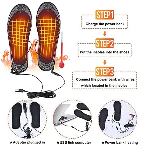Heating Shoe Pads, Warm Trimmable Feet Heater USB Powered Foot Insole for Foot Pain Relief, Thermal Sole for Winter Hunting Hiking Camping Men and Women (EU 35-45) — view 3