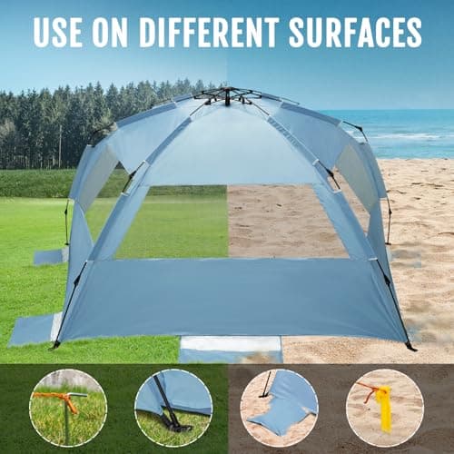 WhiteFang Deluxe XL Pop Up Beach Tent Sun Shade Shelter for 3-4 Person, UV Protection, Extendable Floor with 3 Ventilating Windows Plus Carrying Bag, Stakes, and Guy Lines (Light Blue) — view 6