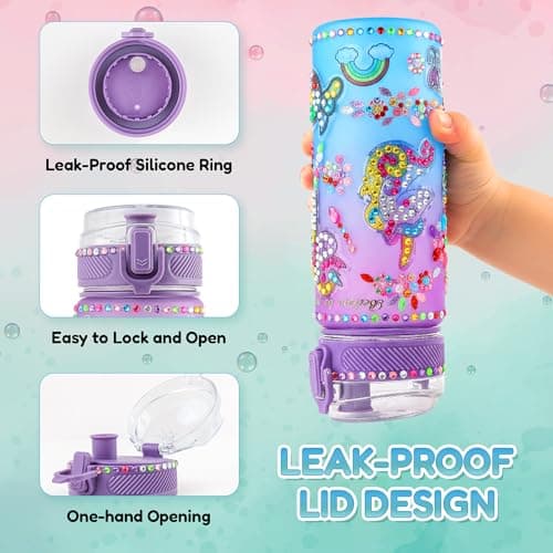 Hobee Decorate Your Own Water Bottle for Girls - Purple Unicorn Themed Arts and Crafts Kit for Kids- With Stickers and Sparkles - Crafty Girls Gifts Presents, BPA Free — view 5