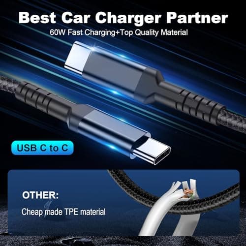 USB C Car Charger With Cable, 78W 4 Port Car Charger Adapter with Voltmeter Car Phone Charger Cigarette Lighter USB Charger Fast Charging for iPhone 16/15/14/13/12, Samsung Galaxy, iPad — view 3