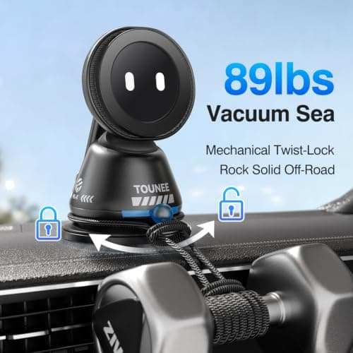 tounee Car Phone Holder for MagSafe [89LBS Strongest Suction & 3600gf Strongest Magnetic] 360° Adjustable Car Phone Mount, Dashboard Phone Holders for iPhone 17-12 Pro Max Air Plus - Black — view 4
