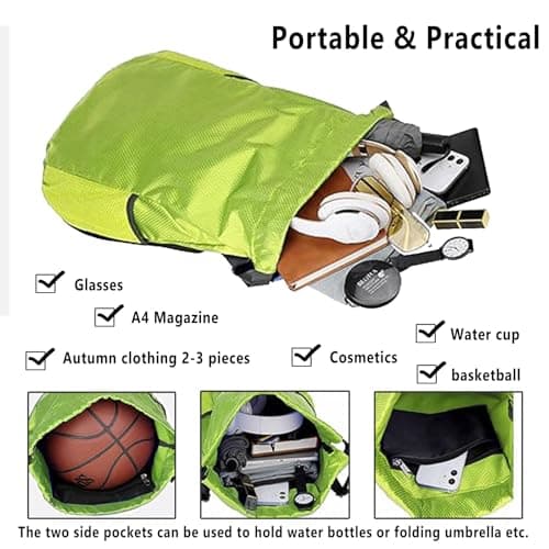 Toced Drawstring Bag, Unisex Large Sports Backpack String Drawstring PE Bags, Sport Gym Sack have Two Side Pockets, Travel Beach Swim School Bag with Waterproof (Green) — view 3