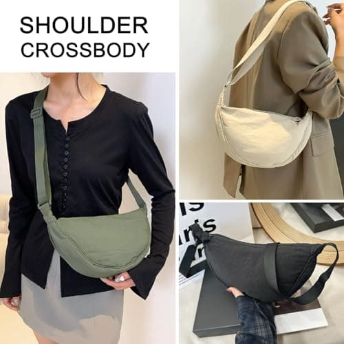 SUJIBHI Crescent Bag Nylon Dumpling Bag for Women Men Crossbody Bag with Adjustable Strap Solid Color Chest Bag Shoulder Bag Fanny Packs for Daily Use (Beige) — view 2