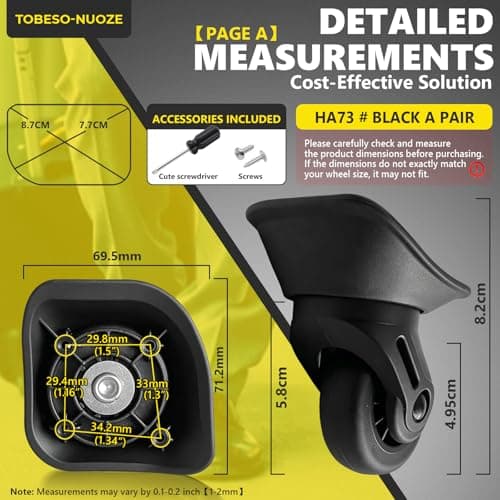 Tobeso-Nuoze Replacement Luggage Wheels Repair Suitcase Bag Parts Spinner Wheels Casters 2 pcs, Black, 2 Pcs — view 2