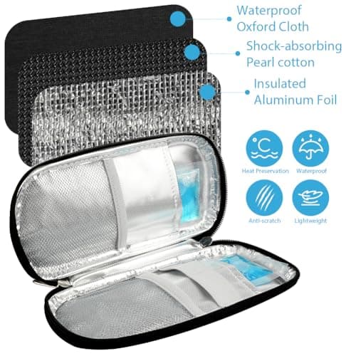 ACWOO Insulin Cooler - Travel Medicine Case with 2 Ice Packs, Diabetic Supplies Case, Portable Black — view 4