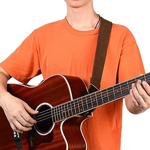 BestSounds Guitar Strap 100% Soft Cotton Genuine Leather Ends Strap for Acoustic Guitar, Electric Guitar, Bass & Mandolins (Coffee) — view 6