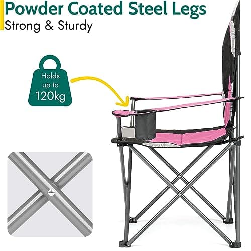 Trail High Back Folding Camping Chair, Luxury Padded Seat, Heavy Duty Tubular Steel, Cup Holder Armrest, Lightweight Portable, Outdoor Garden, Carry Bag — view 4