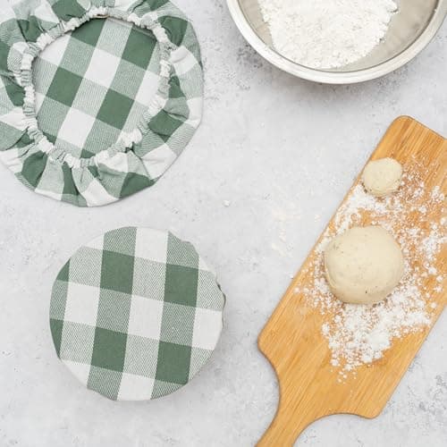 Sage Green Cotton Bowl Covers - 8 Pack, Reusable, Washable, 100% Cotton Fabric Set to Cover Fruits, Vegetables and Regulate Moisture - Elastic Closure for Salads, Bread & Leftovers (Sage Green) — view 3
