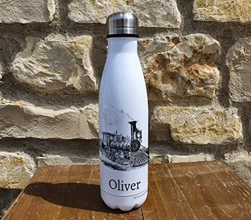 Train Insulated Bottle Personalised Vehicle - Gift for Steam Train Lover - Personalised Vehicle Thermal Flask - Stainless Steel Water Bottle — view 3