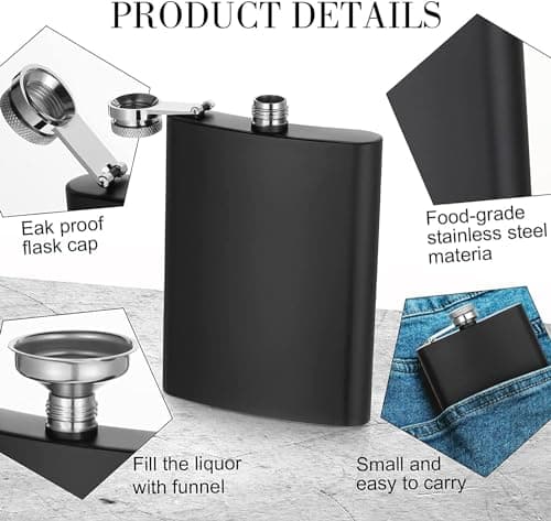 6 Pack Hip Flask for Men, 8 oz Portable Pocket Hip Flasks, Stainless Steel Leakproof Flasks with Funnel, Matte Black Liquor Flask for Groomsmen, Women, Camping, Hiking, Outdoor Activitie — view 3