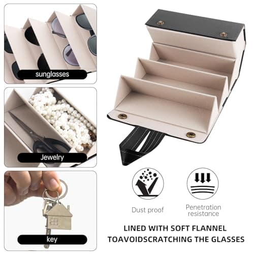 CTDMJ Sunglasses Travel Case, 6-Slot Glasses Storage Box, Foldable Glasses Storage Case, PU Leather Eyewear Storage Box, Multiple Travel Sunglasses Organizer Case, Hanging Glasses Case for Women Men — view 3