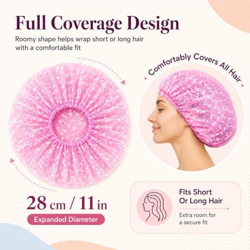 Shower Caps for Women & Reusable Bath Cap – 28cm 6 Pack Mixed Colours — view 2