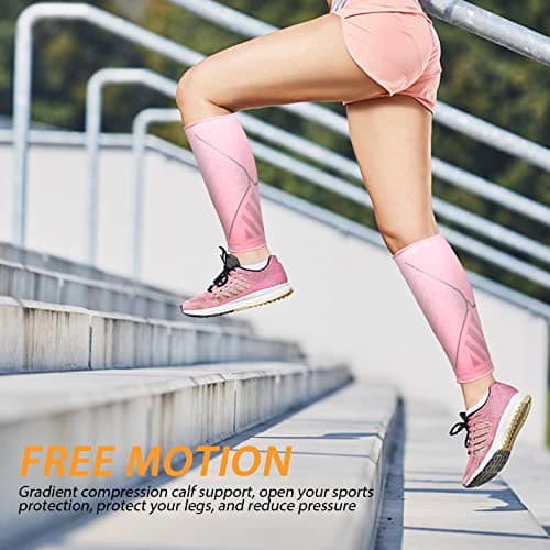 Calf Compression Sleeves for Women & Men 2 Pack Elastic Calf Support Footless Socks Ventilation Calf Brace for Pain Relief, Sports Recovery, Cycling, Travelling, Gym Calf Guards (Pink, L) — view 4