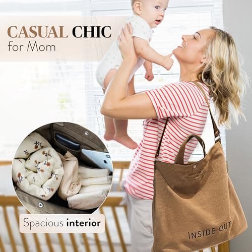 UNLOCKCUP Large Canvas Tote Bag for Women 3 Small Inside Pockets-Vintage Crossbody Handbag for Work, Beach, Travel-16oz Cotton, Coffee, One Size — view 6