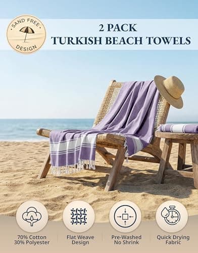 LANE LINEN Large Pool Towels, Cotton Rich XL Beach Towel 2 Pack, Pre-Washed, No Shrink, Quick Dry Oversized Beach Towels, Stylish Beach Towel For Women, Sand Free Towel, 39"x71" - Regal Orchid — view 2