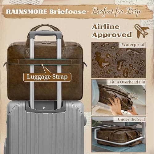 RAINSMORE Messenger Bags for Men Vintage Briefcase PU Leather Laptop Bag 15.6 Inch Satchel Bag for Work Business Office College Trip School Black/Brown/Dark Brown Brown — view 6