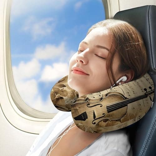 FekiLoot Music Notes on Old Paper Neck Pillow Soft U Shaped Travel Pillow Portable Headrest Neck Support Cozy Memory Foam Pillows for Airplane Car Home Office Sleeping Essentials — view 3