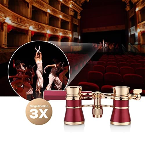 Aomekie Theatre Opera Glasses with Handle 3X25 Compact Folding Binoculars for Theater Horse Racing Classical (Red) — view 3