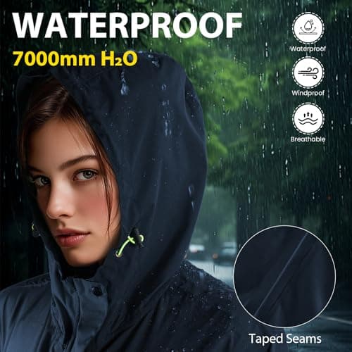 LAMA Hooded Waterproof Jacket, Women's Summer Jackets, Lightweight Packable Windbreaker Rain Coat with Big Pockets, Reflective Straps, Carry Bag, RoyalBlue XL — view 3