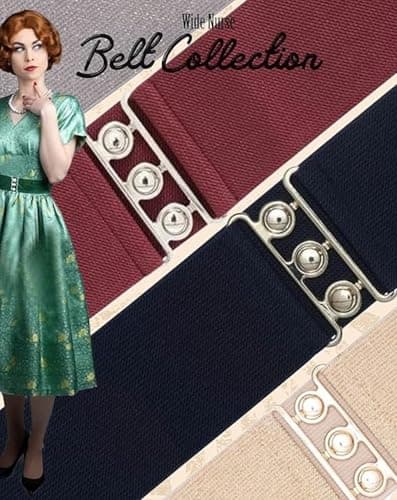 Ro Rox Retro Vintage Belt | Elastic Women's Accessories | Stretchy 50s Nurse With Silver Buckle & Clasp | Waist Belt For Dress | Wide Belt Design | Elasticated Belt For Women & Ladies, Burgundy, L — view 6