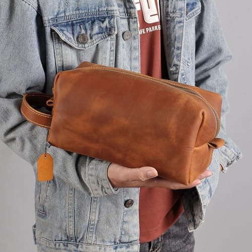 Genuine Crazy Horse Leather Power Bank Pouch -, Cables, Toiletries 4.1 x 5.3 inches, Durable & Stylish Carry Case, 0.55" (Brown) — view 5