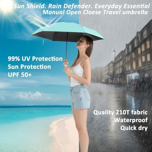 BAODINI Travel Mini Umbrella for Purse With Case Small Compact UV Sun Protection Sun Lightweight Tiny Pocket Umbrella for Women Kids and Men — view 2