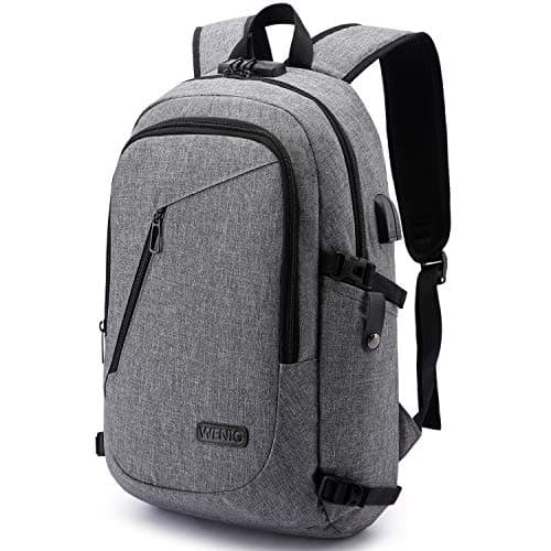 WENIG Anti-Theft Backpack,Business Laptop Backpack with USB Charging Port and Earphone Port with Lock Slim Water Resistant Bag Daypack Fits 15.6 Inch Computer Notebook Rucksack for Work, College