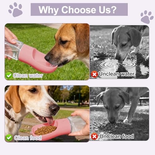 Dog Water Bottle 3in1 Portable Drink Bottle Bowl with Food Container Pink — view 2