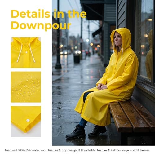 Glitzville Halloween Cosplay Outfit Yellow Raincoat Waterproof Rain Coats with Hoods and Elastic Cuffs for Halloween Dress Up Outdoor Camping Travel — view 4
