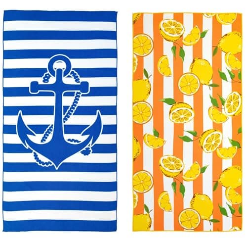 Adore 2 Pack Microfibre Beach Towels 70x140cm - Anchor & Lemons — view 2