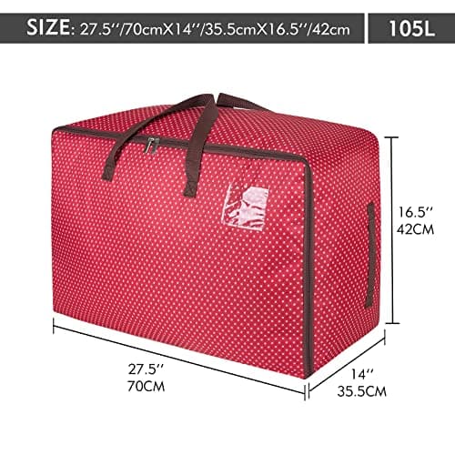 DOKEHOM 105L Large Storage Bag with Zip, Underbed Clothes Organizer, Red — view 3