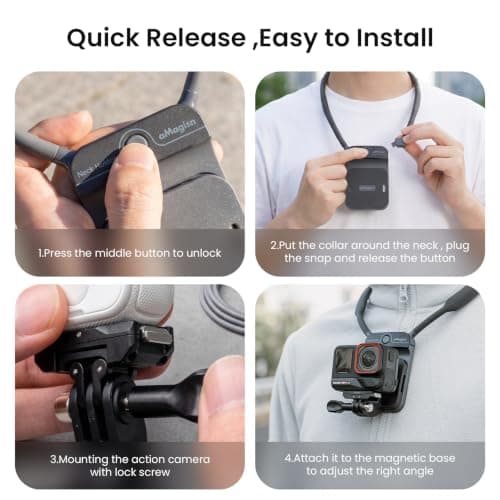 aMagisn Invisible Magnetic Neck Mount for Action Camera,Hands-Free POV Chest Mount for GoPro Hero 13,Insta360 X6/X5/Ace Pro 2,DJI Osmo Action 6/5 Pro/Nano,Phone Neck Holder for Sports,Travel-Black — view 2