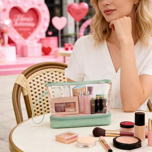 Clear Makeup Bag with Brushes Compartment Travel Toiletry Bag Green — view 2