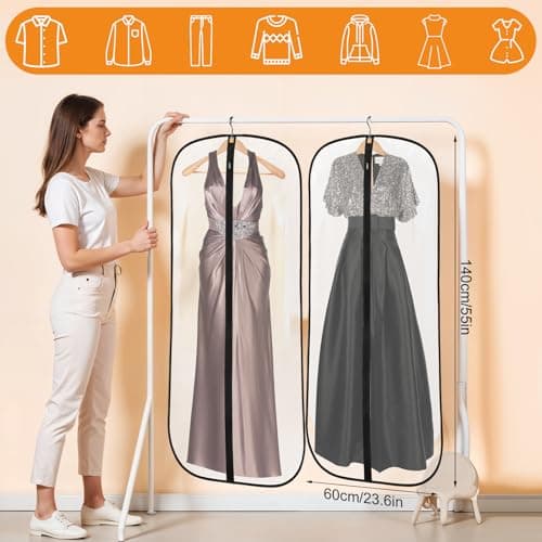 12 Pack Garment Bags, PEVA Dress Bags Covers Long, Clothes Covers 55in — view 2