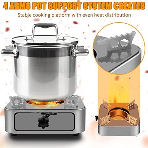 ATPWONZ Camper Stove,Solid Fuel Camping Stove,Portable Camping Stove, Adjustable Firepower Drawer Camping Cooking Stove Burner Stove for Barbecue Hotpot Picnic Outdoors Cooking, Silver — view 6