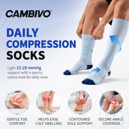 CAMBIVO Compression Socks for Women & Men, 15-20mmHg Flight Socks, 2 Pairs — view 4