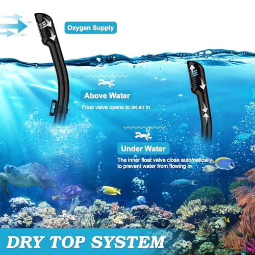 Snorkeling Gear for Adults, 3 in 1 Snorkel Set with Panoramic View Diving Mask Anti-Fog Anti-Leak,Dry Top Snorkel,Fins and Travel Bag for Swimming,Snorkeling and Travel Diving, Black — view 5
