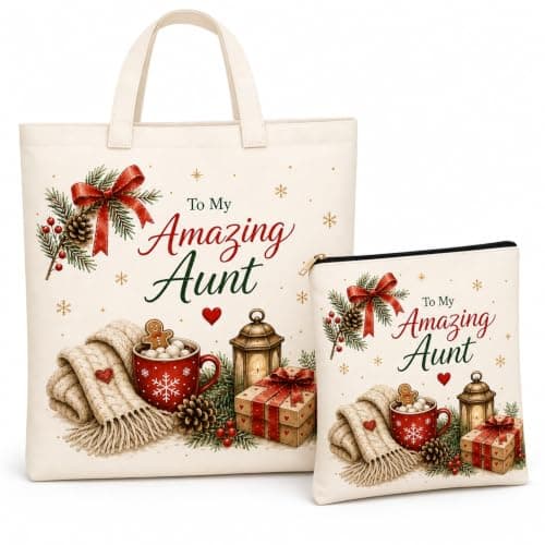 Christmas Gift For Auntie, Canvas Tote Bag and Cosmetic Pouch