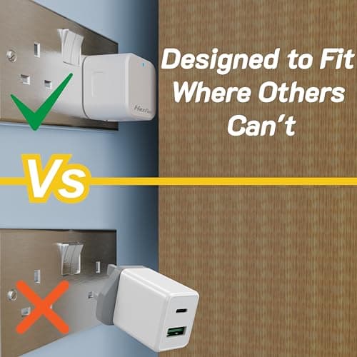 HexFast 20W USB Fast Charger Plug, 2-Port PD QC USB-C USB-A Foldable Fast Charging Plug for UK, Dual Port Folding Ultra Compact Wall Adapter for Apple iPhone for 16 15 14 13 12 Pro Plus, iPad, Samsung — view 4