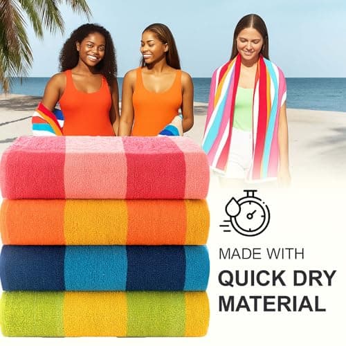 CASA COPENHAGEN Malibu Towel 4Pcs Orange,Ocean Blue,Blush Pink,Olive Green Designer Stripe Beach Towels Gift Set 30"x60" Oversized 100% Cotton Pool Bath Towel for Beach (Gift Set For Women & Men) — view 3