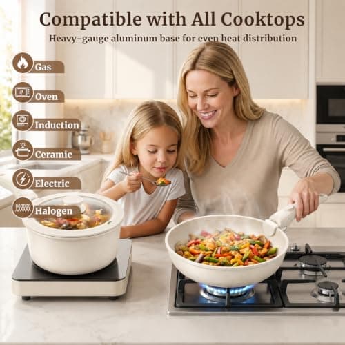 YASHE 20Pcs Nonstick Pots and Pans Set with Detachable Handles, Oven Safe — view 4