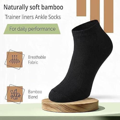 J&A MARTS Men's Bamboo Trainer Socks 6 Pairs | UK 6-11 Black | Soft Breathable No Show Ankle Socks | Moisture Wicking Trainer Liners for Running, Walking, Gym, Sports & Everyday Wear — view 2