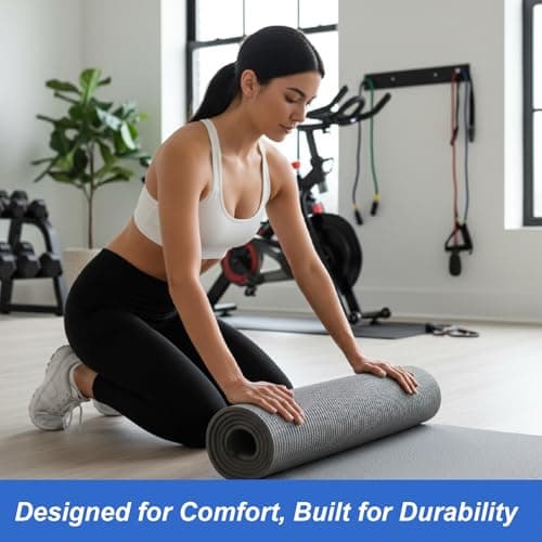 Yoga Mat Unisex Non-Slip Thick Foam Exercise Mat 10mm with Carry Strap – Lightweight Home Gym Equipment for Yoga, Pilates, Stretching (Grey) — view 5