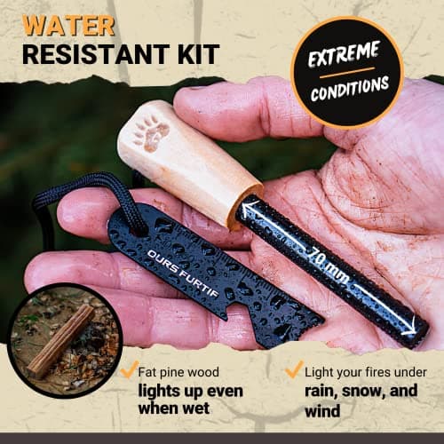 Survival Flint and Steel - Fire Starter Ferrocerium XL 10mm - Light More Than 15,000 Fires Ferro Rod - Firelighter Included - Firestarter Survival Kit for Camping, Bushcraft (Pine wood) — view 4