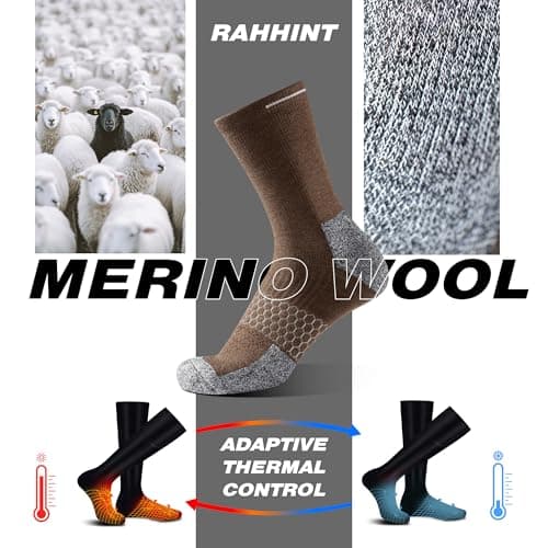 Rahhint Merino Wool Work Socks 3 Pairs Durable Compression Moisture Wicking Anti Blister Cushion Crew Outdoor Running Socks — view 3