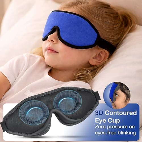 3D Sleep Mask for Kids, Light Block Sleeping Blindfold Memory Foam Contoured Eye Mask for Sleep, Adjustable Strap Eye Cover and Travel Sleep Mask for Boys Girls (Dark Blue) — view 4
