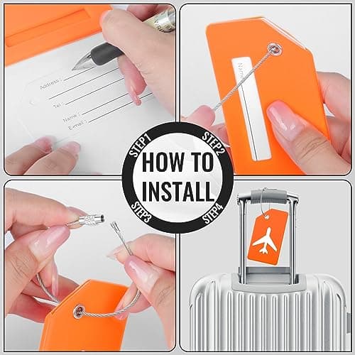 6 PCS Luggage Tags Silicone Suitcase Tags with Steel Loop Luggage Labels with Name ID Address Card, Waterproof Baggage Labels for Travel Bag Quickly Spot Luggage (9 x 4 cm, 6 Colours) — view 5